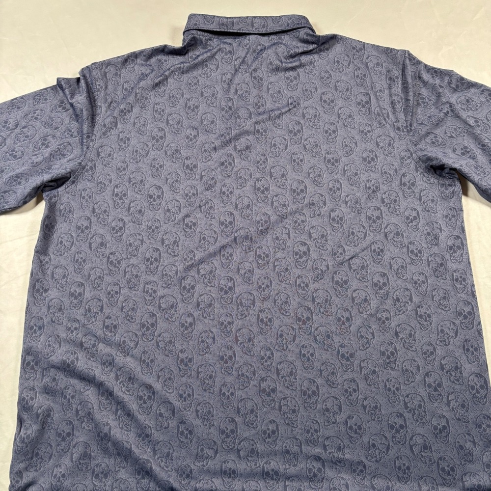 Peter Millar Polo Shirt Mens XL Navy Blue Skull All Over Print Performance - Picture 9 of 10